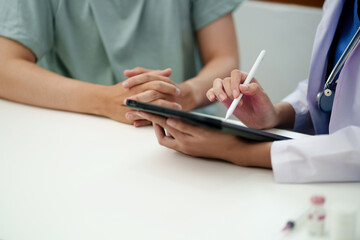 Doctor hold stethoscope for a check up diagnosis in hospital Health care and medical concept.