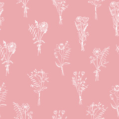 Seamless pattern of meadow flowers. Vector illustration on a white background