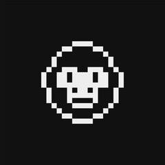 Monkey face emoji, safari animal head flat pixel art 80s style icon. Design template for stickers, logo, mobile applications, embroidery. Isolated vector illustration.
