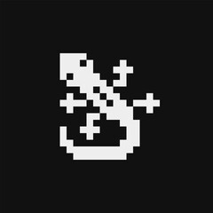 Gecko, lizard emoji, pixel art style icon. 1-bit sprite. Reptile animal isolated vector illustration. Design for stickers, logo, embroidery, mobile app.