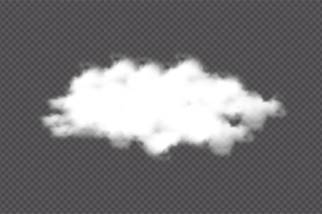 A thick cloud floating on a transparent background. Realistic smoke and cloud vectors for design elements or template decoration. Mist, stormy, or sunny environment sky elements on a dark background.
