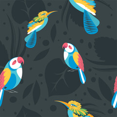 Fototapeta premium Tropical avian animals, birds and leaves vector