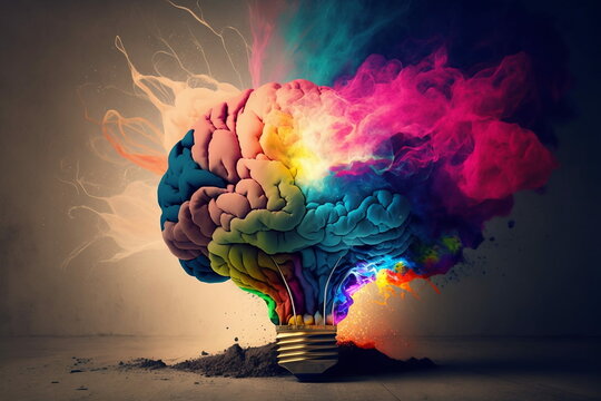  Exploding with Creativity - A Radiant and Colorful Fusion of Lightbulb and Brain, Exploding with Energy and Creativity in a Majestic Display of Color - AI-Generated Digital Art
