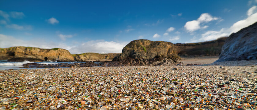 Beautiful Glass Pebbles on the Shore at Glass Beach, Fort Bragg, California