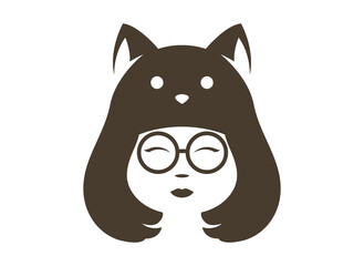 Cute Koala Woman Head Logo Design Template.