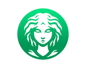 Ancient Greek Woman Logo Design. Beauty Woman Medusa Vector Illustration.
