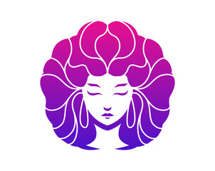 Woman's Wavy Hair Logo Design. Beauty Lady Vector Illustration.