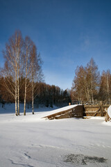 Sunny winter park scenery in Mustola, Lappeenranta Finland