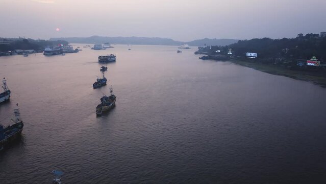 Fishing boats in the river Mandvi Goa