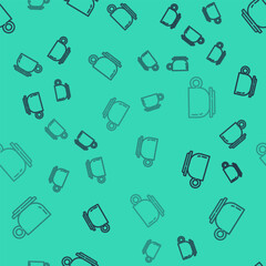 Black line Coffee cup icon isolated seamless pattern on green background. Tea cup. Hot drink coffee. Vector