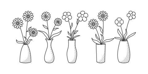 Hand drawn doodle flowers in vase illustration