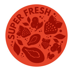 Super fresh fruits and berries, label for product