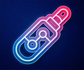 Glowing neon line Electronic cigarette icon isolated on blue background. Vape smoking tool. Vaporizer Device. Vector