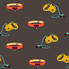 Seamless pattern with hand drawn dogs items. Animals pattern. Dogs background. Good for printing on textiles, wrapping paper, wallpapers.