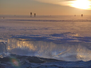 winter sunset on the gulf of finland the city of st. petersburg