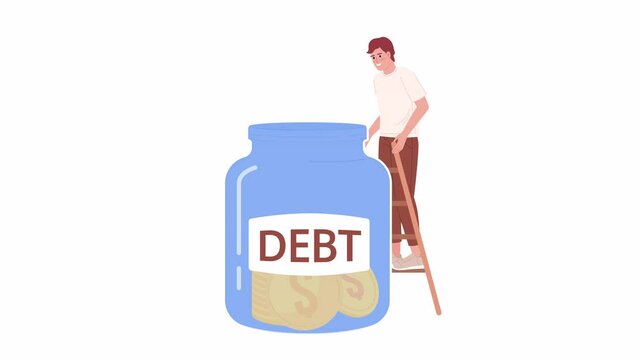 Animated debt-free investing. Making cash flows. Return money. 4K video footage. Concept animation. Looped 2D cartoon flat character on white with alpha channel transparency for web design