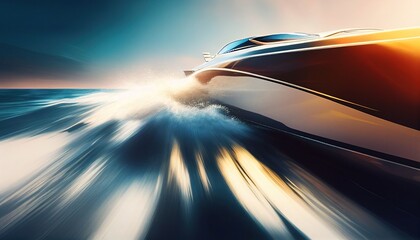 Obraz na płótnie Canvas An abstract luxury speedboat sail on the high speed, blurred motion.. Generative art
