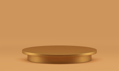 Golden 3d podium cylinder premium metallic foundation best win competition award arena vector