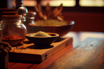 spices on wooden table