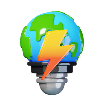Earth light bulb icon isolated. Ecology and environment icon concept. 3D render illustration.