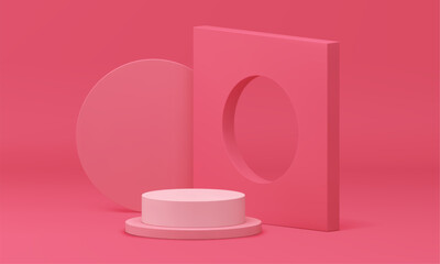 Pink 3d pedestal cylinder basic foundation level geometric construction isometric realistic vector
