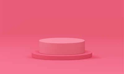 Pink 3d podium cylinder basic construction for product promo presentation realistic vector