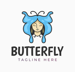 Lady Butterfly Logo Design Vector Illustration.