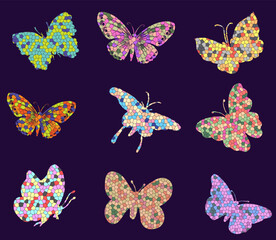 Mosaic Butterflies Monarch Vector Icons