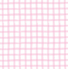 和風の筆書きギンガムチェック素材　ピンク