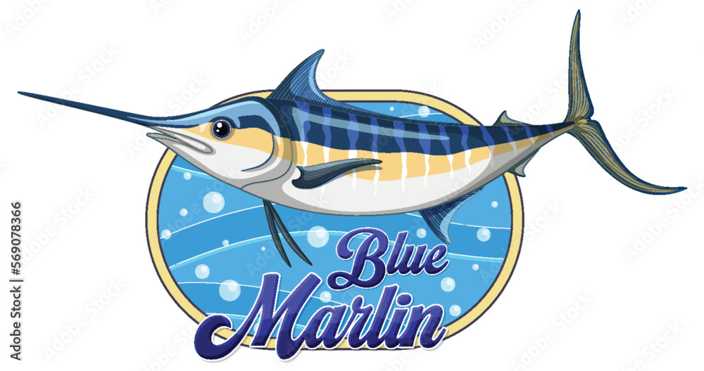 Wall mural blue marlin fish logo with carton character