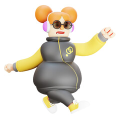  3D illustration. 3D Cartoon Image of Cute Girl in running pose. is swinging his arms. wearing cute sunglasses. 3D Cartoon Character