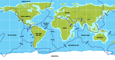 Fototapeta na wymiar Map of tectonic plates and boundaries