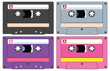 Fototapeta premium Different colorful cassette tapes