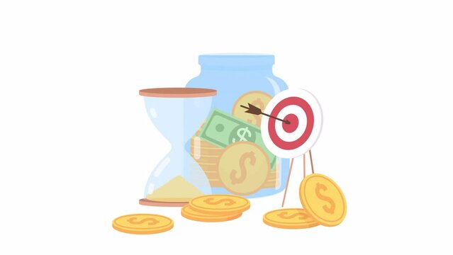 Animated fixed deposit. Temporary investment plan. Cash management. 4K video footage. Concept animation. Looped 2D cartoon flat object on white with alpha channel transparency for web design