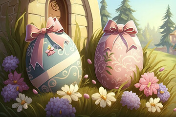 easter eggs and flowers