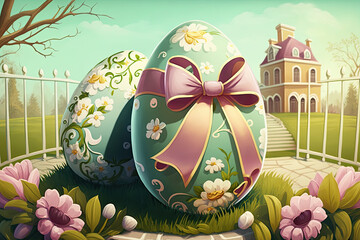 Decorated easter eggs background.