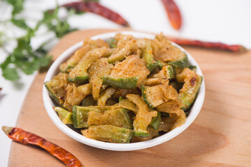 traditional food dried shredded pickled turnip (chopped preserved radish) on white background.