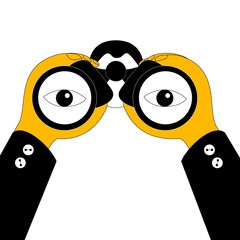 Hands holding binoculars. Funny vector icon for design and animation on theme of search and strategy.