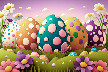 happy easter colorfull eggs with dots.