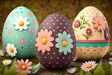 Cute Easter eggs with flowers.