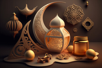 a Ramadan Kareem 3D decoration, Generative AI