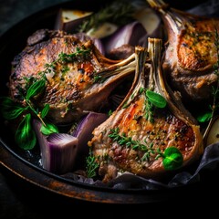 traditional English roast lamb cutlets, fresh out of the oven, Ai Genrative