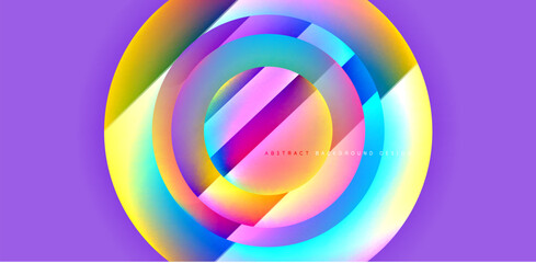 Obraz premium Colorful shiny and glossy circles abstract composition with light and shadow effects, geometric vector abstract background