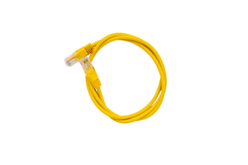 Network ethernet cable with RJ45 connectors on white background