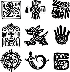 Set of black decorative elements, signs isolated on a white background. Tribal ethnic collection.