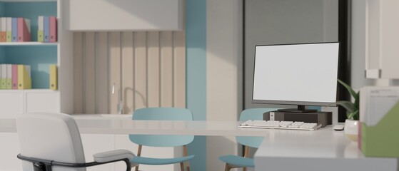 Modern contemporary doctor office or examination room with computer mockup and stuff