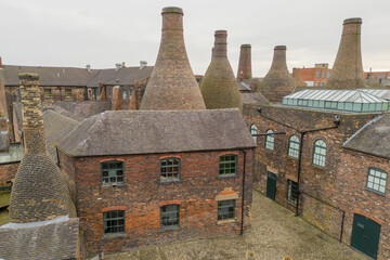 Stoke-on-trent, Staffordshire, England, March 3 2023. Old Gladstone Potteries with bottle ovens in...