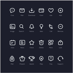 Set of 24 Business icons. Web icons. Business and Finance web icons in line style. Chat, search, mail, card, news, award, mall, notice icons for web. 