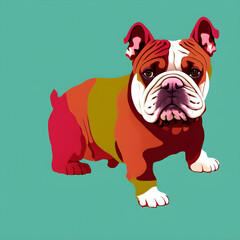 Isolated bulldog on teal matte background illustration. T-shirt design, canvas painting, cartoon, style. Generative AI