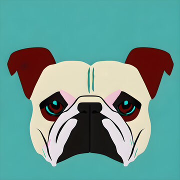 Isolated bulldog on teal matte background illustration. T-shirt design, canvas painting, cartoon, style. Generative AI